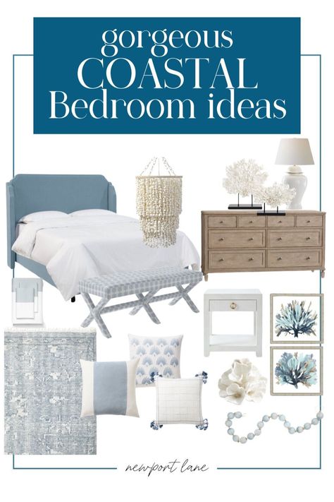 Revamp your bedroom with stunning Coastal Bedroom Design ideas. Explore our curated Bedroom Design Inspiration to create a calming, beach-inspired sanctuary. Discover creative Room Decor suggestions to achieve the perfect coastal look and feel. Coastal Theme Bedroom Master, Coastal Chic Guest Bedroom, Modern Beach House Bedroom Decor, Coastal Grandmillenial Bedroom, Coastal Bedroom Ideas Master Suite, Coastal Master Bedrooms Decor, Coastal Master Bed, Coastal Primary Bedroom, Coastal Bedroom Paint Colors