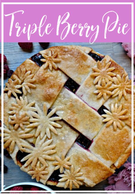 Triple Berry Pie captures that fresh-picked berry taste, perfectly baked filling in an ultra flaky crust; no watery runny berry pie ever again! Easy Berry Pie Recipes, Best Berry Pie, Easy Berry Pie, Berry Pie Recipe, Triple Berry Pie, Plum Pie, Gluten Free Cereal, Gluten Free Flour Mix, Fruit Pies