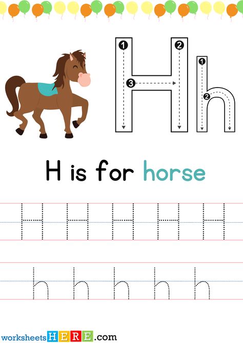 Tracing Letter H Uppercase and Lowercase PDF Worksheet For Kindergarten - WorksheetsHere.com H Preschool Worksheets, Letter H Tracing Worksheet, H Is For, H Letter Words, Letter H Printable, Letter H Tracing, Tracing Alphabet Letters, Letter A Words, Alphabet H