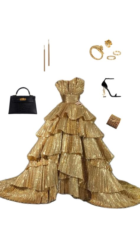 Gold Dresses Aesthetic, Aesthetic Gold Dress, Golden Dresses Aesthetic, Gold Prom Dress Aesthetic, Met Gala Outfits Ideas, Luxury Gold Vintage Dress, Luxury Gold Ball Gown For Dress-up, Stunning Dresses Gowns, Gowns Dresses Elegant