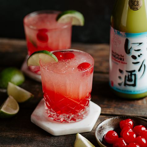 Cherry Bomb Drink, Asian Cocktails, Japanese Cocktails, Bomb Drinks, Sake Cocktail, Homemade Liquor, Cherry Cocktail, Bombe Recipe, Liquid Courage