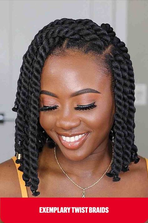 Twisted Braids on Short Hair Big Twist Braids Hairstyles, Brazilian Wool Hairstyles, Brazilian Wool, Long Bridal Hair, Short Twists, Afro Twist, Short Box Braids Hairstyles, Short Box Braids, Christmas Punch