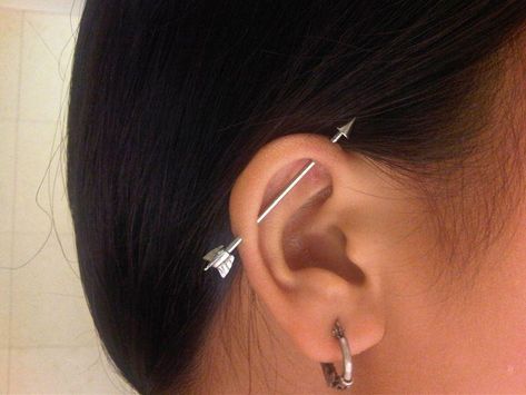 Arrow Industrial Piercing, Industrial Barbell 14G Silver – MyBodiArt Ear Piercings Industrial, Industrial Earrings, Industrial Piercing Jewelry, Cool Ear Piercings, Cute Ear Piercings, Arrow Earrings, Industrial Barbell, Industrial Piercing, Cute Piercings