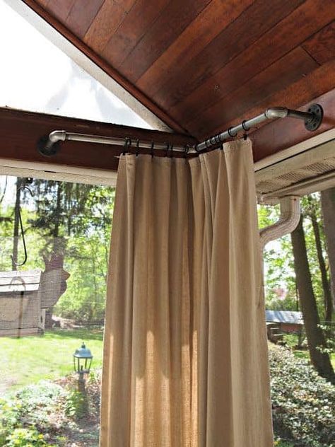 Rihanna Body, Outdoor Drapes, Porch Curtains, Building A Porch, Burlap Curtains, Pergola Design, Budget Patio, House With Porch, Pergola Plans