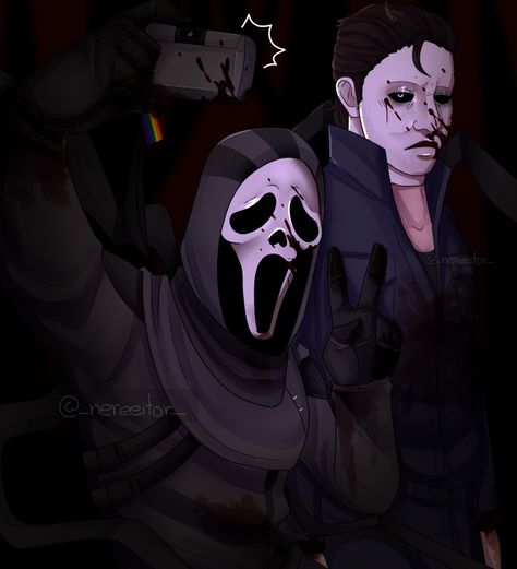 Michael Myers And Ghostface, Addams Family Poster, Dead By Daylight Fanart, Horror Things, Horror Slashers, Scream Franchise, Scary Movie Characters, Filipino Memes, Slasher Film