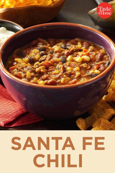 Santa Fe Chili Crock Pot, Santa Fe Soup Crockpot, New Mexico Recipes Santa Fe, Santa Fe Stew, Santa Fe Recipes, Meat Lovers Chili, Santa Fe Stew Recipe, Santa Fe Soup Recipe, Santa Fe Chili Recipe