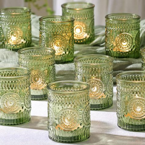 Amazon.com: DEVI 24pcs Clear Glass Votive Candle Holders, Vintage Candle Holder for Votives&Tea Lights&Floating Candles, Wedding Decorations for Receptions, Fall Wedding Christmas Centerpieces Table Decoration : Home & Kitchen Christmas Party Table Decorations, Green Wedding Decorations, Green Candle Holders, Christmas Party Table, Glass Votive Candle Holders, Green Baby Shower, Green Candle, Party Table Decorations, Theme Color