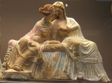 Demeter and her daughter Persephone ─ made at Myrina, north-west Asia Minor, c. 100 BC Persephone Goddess, Greek Pantheon, Statue Art, Hades And Persephone, Greek Art, Grand Palais, Art Antique, Ancient Rome, Gods And Goddesses