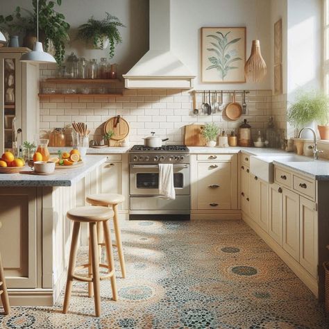 Kitchen Flooring Ideas Kitchen Flooring Ideas Modern, Linoleum Flooring Kitchen, Kitchen Flooring Ideas, Geometric Tile Pattern, Flooring Kitchen, Chevron Tile, Living Single, Linoleum Flooring, Cork Flooring