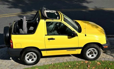 Yellow convertible Chevy Tracker Yellow Convertible, 147 Fiat, Chevy Tracker, Mini Cabrio, Holden Monaro, Geo Tracker, Future Trucks, Suzuki Samurai, Cool Car Pictures