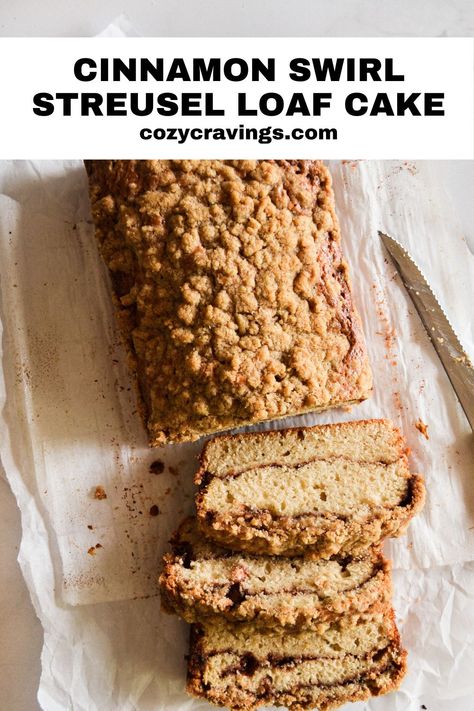 Winter Loaf Cake, Cinnamon Swirl Loaf Cake, Cinnamon Loaf Cake Recipes, Fall Loaf Cakes, Cinnamon Loaf Recipe, Cinnamon Swirl Loaf, Coffee Cake Loaf, Cinnamon Swirl Cake, Easy Quick Bread