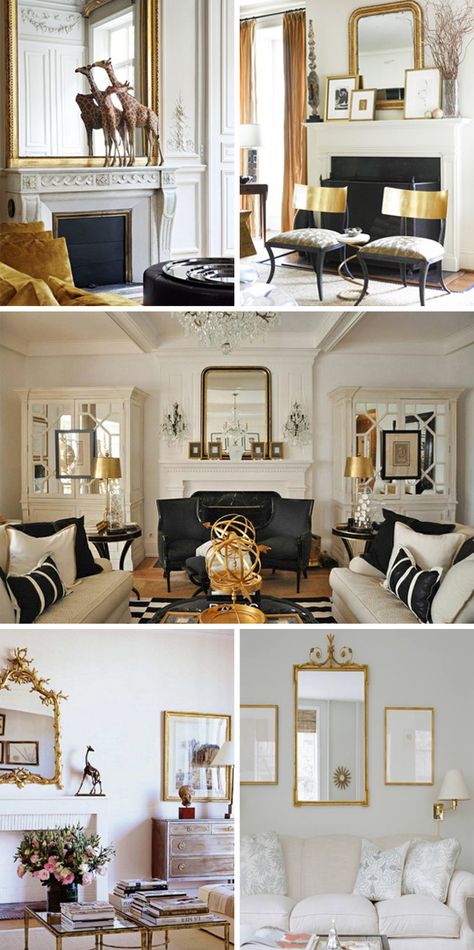 Living Room. White, Black, Rustic, Shabby Chic, Swedish decor Idea. ***Repinned from    Abby Stockdill***. White And Gold Living Room, Gold Living Room Ideas, Gold Living Room Decor, Gold Living, 13th Floor, Swedish Decor, Black And White Living Room, Gold Rooms, Gold Furniture