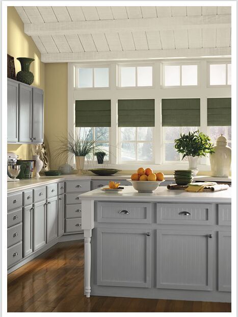 Benjamin Moore Storm Gray AF700  This looks like a true gray to me after looking at many pictures of it, White Kitchen Paint Colors, Benjamin Moore Kitchen, Серая Кухня, Kabinet Dapur, Neutral Kitchen, Revere Pewter, Kitchen Paint Colors, Smitten Kitchen, Kitchen Corner