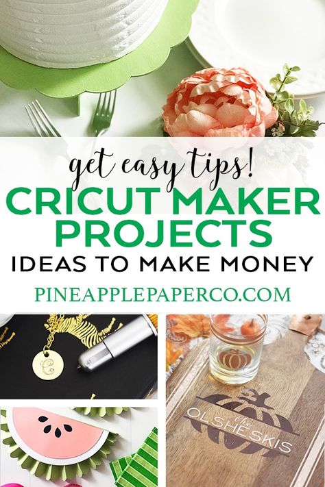 Get the basics! Easy tips to start making money with a Cricut Maker! Is it worth spending the money on a Cricut Maker? Get ideas and projects to start a business at Pineapple Paper Co. #ad #cricut #cricutcreated #cricutmaker #mokemoneycricut #startabusiness #diybusiness #craftshow #cricutprojects Gifts To Make With Cricut Maker, Personalized Things To Sell, Writing With Cricut Maker, Starting A Cricut Business From Home, Cricut Projects Fabric, Cricut Maker 3 Projects Ideas, Decorate My Cricut Machine Ideas, Maker 3 Projects, Projects For Cricut Maker