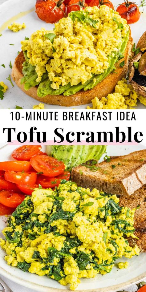 Tofu scramble is a wonderful savory breakfast and lunch recipe because it's easy to to make and delicious, and its texture is soft and creamy, similar to scrambled eggs. Good Scrambled Eggs, Tofu Scrambled Eggs, Tvp Recipes, Tofu Recipes Healthy, Tofu Scramble Vegan, Vegetarian Recepies, Scrambled Tofu Recipe, Tofu Breakfast, Scrambled Tofu