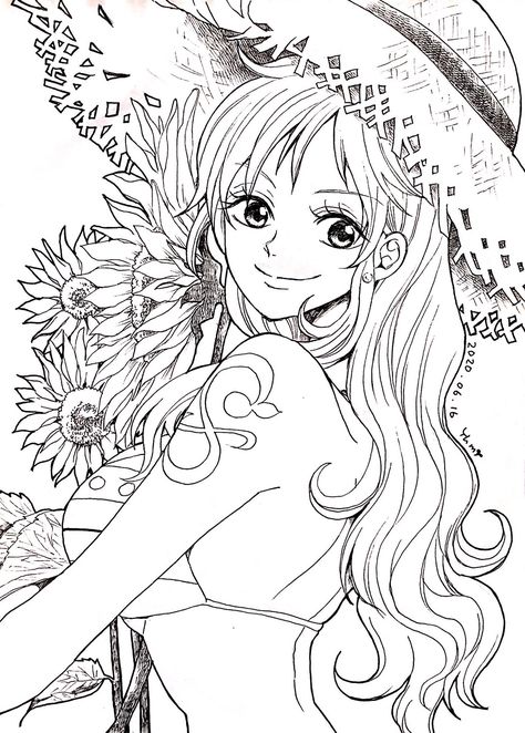 Anime Coloring Pages One Piece, Nami Lineart, Nami Sketch, One Piece Lineart, Nami Drawing, Animal Stencil Art, Manga Coloring Book, Anime Lineart, One Piece Tattoos