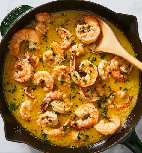 Cast Iron Shrimp Scampi, Classic Shrimp Scampi Recipe, Best Shrimp Scampi, Best Shrimp Scampi Recipe, Lidias Italy Recipes, Lidia's Recipes, Scampi Sauce, Seafood Dinners, Shrimp Risotto