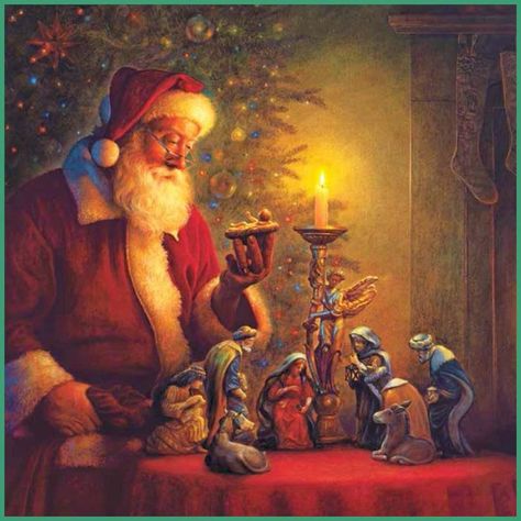 Santa with Nativity Greg Olsen, Merry Christmas Images, Holiday Wall Art, Vintage Santa Claus, Christmas Poster, Poster Pictures, Christmas Scenes, Christmas 2019, Cool Paintings