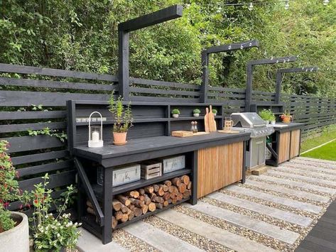 Best outdoor kitchen ideas for al fresco entertaining - Farmhousehub Best Fire Pit, Small Outdoor Kitchens, Fire Pit Ideas, Modern Outdoor Kitchen, Cool Fire Pits, Outdoor Kitchen Plans, Build Outdoor Kitchen, Outdoor Bbq Kitchen, Outdoor Kitchen Ideas