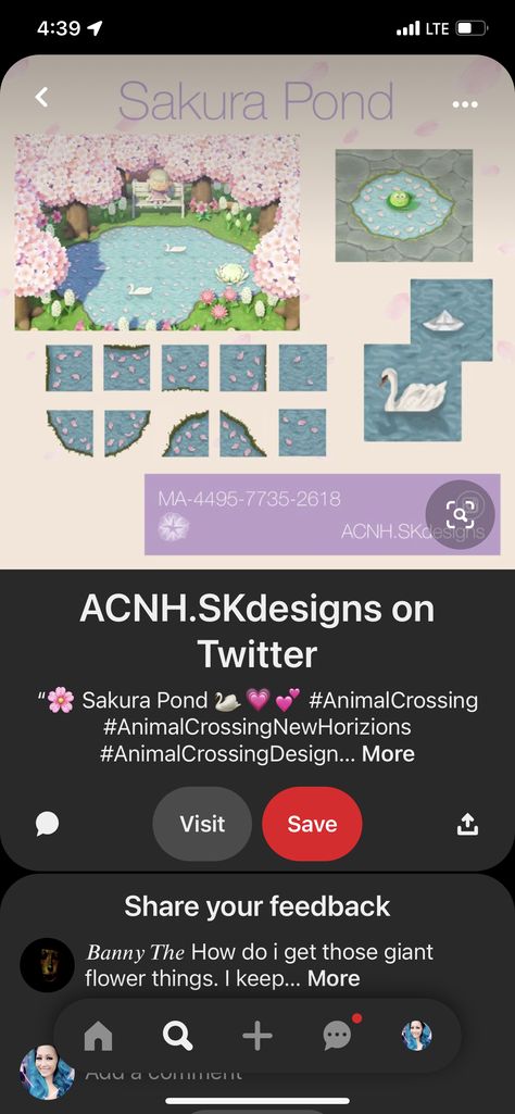 Acnh Cherry Blossom Path, Cherry Blossom Animal Crossing, Pokemon Crystal, Acnh Codes, Acnh Ideas, Acnh Inspo, Summer Wines, Sakura Card, Giant Flowers