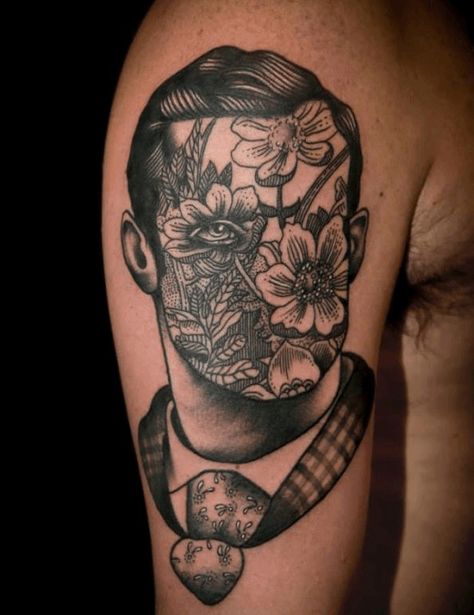 That one eye peeking out among the foliage gives us the willies. Well played, Pietro Sedda, well played. #InkedMagazine #surreal #surrealism #tattoo #tattoos #art Pietro Sedda, Inked Magazine Tattoos, Split Personalities, Nikko Hurtado, Knee Tattoos, Surreal Tattoo, Inspiration Tattoo, Intricate Tattoo, Sweet Tattoos