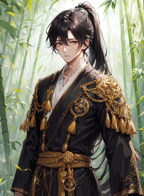 Boy, dark long hair, ponytail, bamboo forest Dark Long Hair, Anime Ponytail, Aoi Art, Man Ponytail, Anime Boy Long Hair, Anime Hairstyles Male, Anime Guy Long Hair, Boy Dark, Long Hair Ponytail