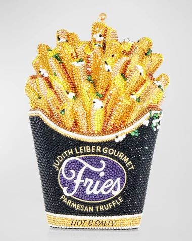 V60NQ Judith Leiber Couture Truffle French Fries Clutch Bag Truffle French Fries, Parmesan Truffle Fries, Judith Leiber Bags, Novelty Handbags, Truffle Fries, Judith Leiber Couture, Black Truffle, Chain Top, Judith Leiber