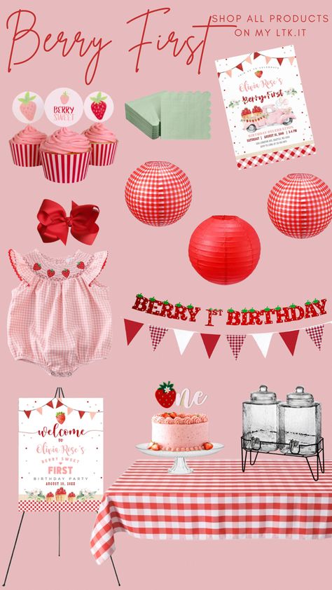 Berries First Birthday, Some Berry Is One Party, Baby Girl First Birthday Party Theme, Beery First Birthday Girl, Berry First Birthday Aesthetic, Betty First Birthday, Berry First Birthday Snacks, Berry First Birthday Theme Ideas, First Birthday Girl Ideas Themes