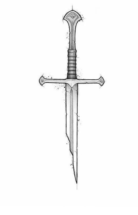 Isildur Tattoo, Anduril Drawing, Excalibur Drawing, Narsil Tattoo Design, Runes Drawing, Narsil Lotr, Anduril Tattoo, Narsil Tattoo, Dagger Drawing