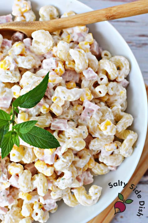 Macaroni Salad With Corn And Ham, Cold Pasta With Ham, Creamy Ham Pasta Salad 12 Tomatoes, Cold Pasta Recipes Easy Macaroni Salads, Mexican Pasta Salad With Ham, Thanksgiving Macaroni Salad, Ham And Corn Recipes, Ham And Corn Pasta Salad, Ham Pea Pasta