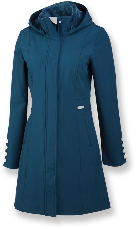 Merrell Geraldine long soft-shell jacket combines faux fur and stylish buttons with trusty wind and water resistant fabric. Trendy Coat, Stylish Coat, Vest Coat, Evening Outfits, Soft Shell, Water Resistant Fabric, Soft Shell Jacket, Shell Jacket, Outdoor Brands