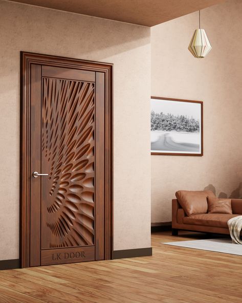 LK 665 This solid wood door adds a touch of modern elegance to the space. . 🚪 📞 (+91) 8447141141 . . . #lkdoor #woodendoors #Homeimprovement #woodendoor #woodworking #door #doors #solidwood #frontdoor #maindoor #interiordesign #architecture Wood Door Carving Design, Modern Safety Door Design, Door Design Wooden, Jib Door, Main Door Design Photos, Veneer Doors, Latest Door Designs, Solid Wood Door, Flush Door Design