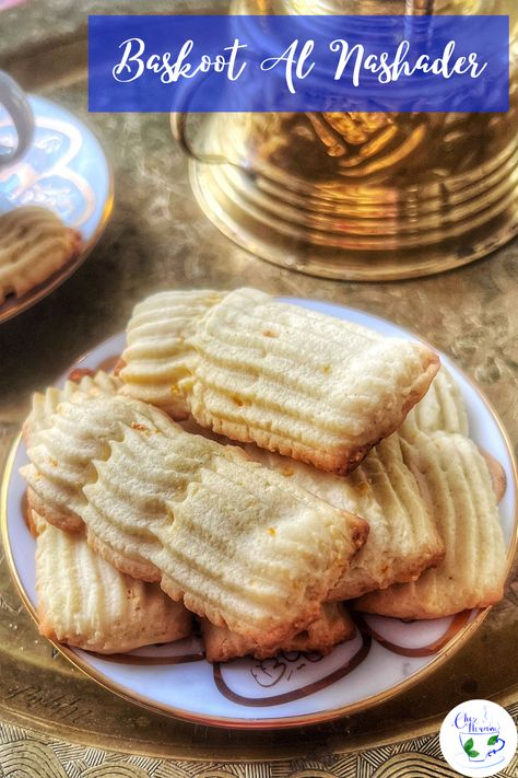 These simple melt-in-your-mouth cookies are the perfect addition to tea time! Vanilla scented and buttery these cookies are baked for Egyptian religous feasts. They are made of a dough consisting of flour, eggs, butter, and Ammonia as a leavening agent rather than baking powder or baking soda. To read up more and get the full recipe of Baskoot Nashader check out my blog post, linked below! Egyptian Sweets, Ammonia Cookies, Egyptian Cookies, Egyptian Desserts, Egyptian Recipes, Middle Eastern Sweets, Lemon Biscuits, Lebanese Cuisine, Lebanese Food