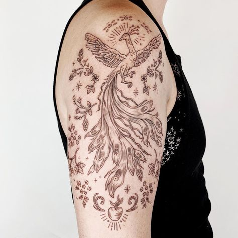 Russian Firebird Tattoo, Russian Folklore Tattoo, Russian Folk Tattoo, Slavic Folklore Tattoo, Russian Firebird, Graduation Tattoo, Firebird Tattoo, Folklore Tattoo, Russian Tattoos