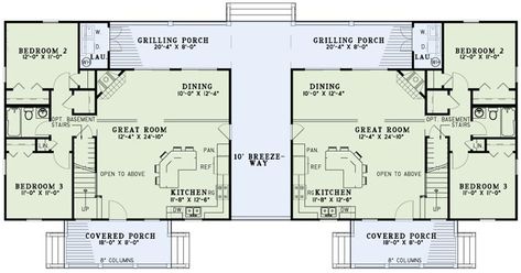 Main Floor Plan - Duplex House Plan:  NDG 1466 - Eagle View Trail |  1,458 Sq.Ft. | 3 Bed | 2 Bath Multigenerational House Plans, Multigenerational House, Duplex Floor Plans, Alternative Housing, Hotel Ideas, Duplex Plans, Electrical Layout, Duplex House Plans, Duplex House