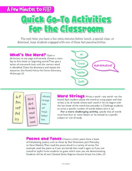 Quick Go-To Activities for the Classroom, Lesson Plans - The Mailbox Time Filler Activities, Substitute Teacher Activities, Relief Teacher, Activities For The Classroom, Close Reading Strategies, Free Teacher Resources, Substitute Plans, Classroom Lesson Plans, Substitute Teaching