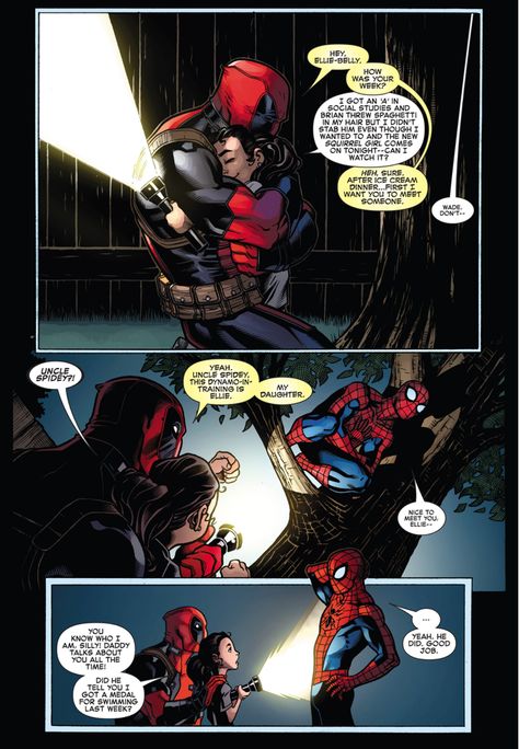 This is my first meeting with Deadpool’s daughter as well. I’m certain she was revealed in his own series, or some other, but I’m just as surprised as Spider-Man is with this reve… Wade Wilson Comic, Spideypool Comic, Spider Man Deadpool, Spider Man Peter Parker, Deadpool X Spiderman, Deadpool Funny, Deadpool And Spiderman, Deadpool Comic, Squirrel Girl