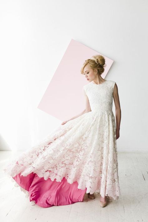 Love this idea. Wedding Dress With Pink, Edgy Bridal, Tea Length Wedding, Pink Wedding Dress, City Hall Wedding, White Wedding Dress, Wedding Dress Inspiration, White Wedding Dresses, Gorgeous Gowns