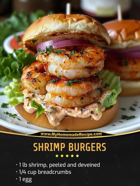 Shrimp Meals, Shrimp Patties, Shrimp Burgers, Shrimp Burger, Recipes Shrimp, Meat Salad, Family Cookbook, Tasty Recipes, 1 Egg