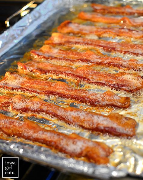 Want to know how to cook crispy bacon without all the muss and fuss? BAKE IT! You don't even need to preheat your oven! iowagirleats.com bacon in oven, bacon in the oven, baked bacon, baked bacon in the oven Bacon In Cold Oven, Cook Bacon In Oven, Bacon In Oven, Maple Bacon Recipes, Thick Bacon, Oven Cooked Bacon, Oven Baked Bacon, Bacon In The Oven, Bacon Recipe