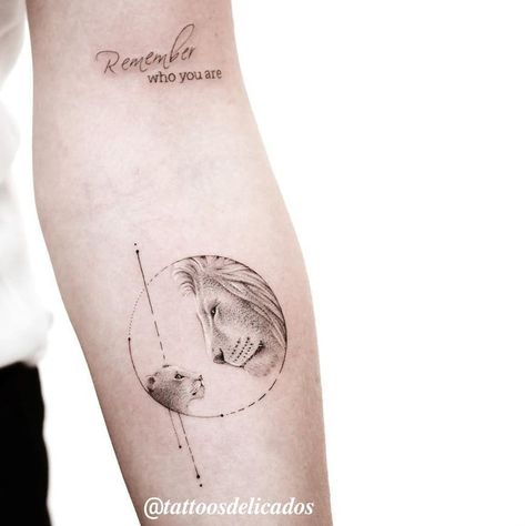 Single Needle Lion Tattoo, Lion Daughter Tattoo, Best Leo Tattoo Designs, Lion Name Tattoo, Creative Minimalist Tattoo, Lion And Lion Cub Tattoo, Lion Eyes Tattoo For Women, Leo Tattoo Ideas Men, Lion Symbol Tattoo