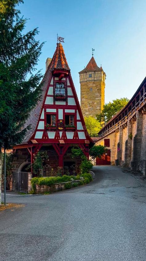 German traditional architecture half-timbered houses in historical center Rothenburg ob der Tauber, Bavaria, Middle stock images German Houses, Rothenburg Ob Der Tauber, Traditional Architecture, Bavaria, Country House, Sims 4, Cityscape, Photo Image, Stock Images