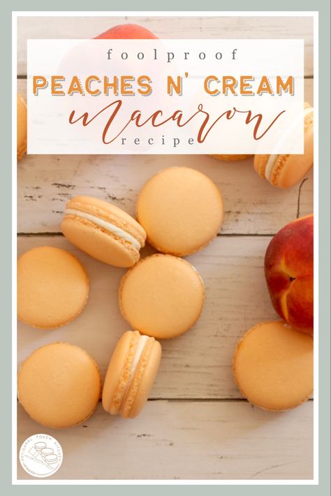 Peach Macaron Filling, Peach Macaron Recipe, Macaroon Flavors, Foolproof Macarons, Summer Macarons, Fresh Peach Jam, Spring Macarons, Macarons Flavors, Peach Macaron