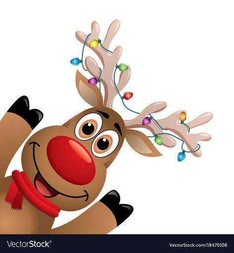 Xmas drawing of funny red nosed reindeer Vector Image Reindeer Cartoon, Reindeer Drawing, Xmas Drawing, Cartoon Reindeer, Christmas Card Illustration, Sweater Ideas, Xmas Lights, Red Scarf, Time Art