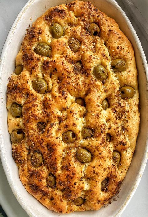 Za'atar Olive Focaccia - Tasty Simply Vegan Olive Foccacia, Foccacia Bread Recipes, Olive Focaccia, Foccacia Recipe, Mother Blessing, Foccacia Bread, Easy Vegan Lunch, Za Atar, Focaccia Bread