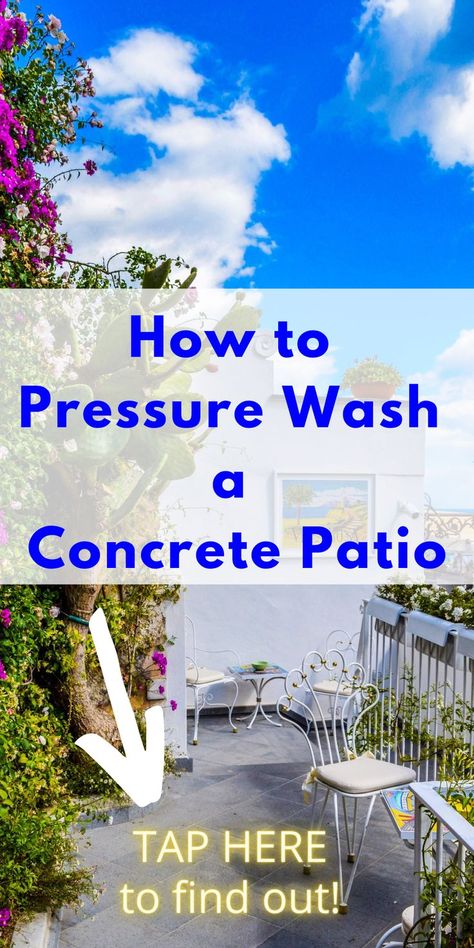 How To Clean Concrete Patio, Clean Concrete Patio, Pressure Washing Tips, Cement Driveway, Patio Cleaning, Patio Blocks, Paint Concrete Patio, Cleaning Hacks Tips And Tricks, Clean Concrete