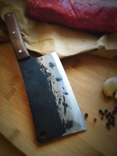 Meat Cleaver Design, Meat Cleaver Aesthetic, Bill The Butcher, Japanese Cooking Knives, Meat Cleaver, Chef Tools, Blacksmith Projects, Cleaver Knife, The Butcher