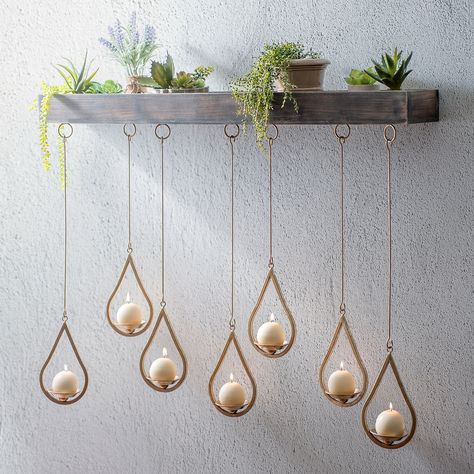 Wooden Ledge Hanging Teardrop Candle Holder | Kirklands Diy Wall Candle Holders, Wall Candle Holders Diy, Candle Holder Ideas, Pallet Deck Diy, Wall Candle Holder, Hanging Candle Holder, Diy Dresser Makeover, Wall Candle, Diy Wand