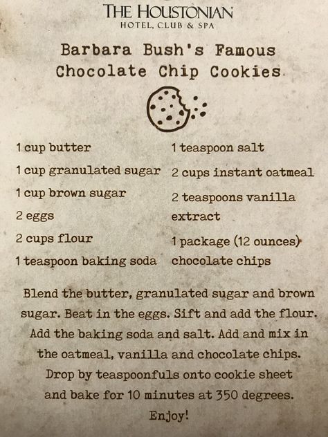 Famous Chocolate Chip Cookies, Continental Food, Celebrity Recipes, Barbara Bush, Famous Chocolate, Cranberry Cheese, Chocolate Chip Cookie Recipe, Recipes Christmas, Chocolate Cookie Recipes