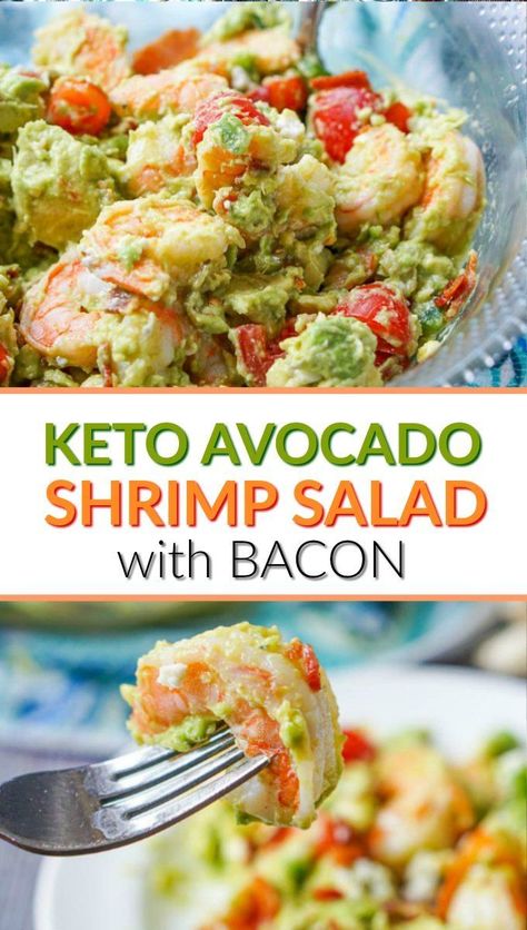 Keto Avocado Shrimp Salad with Bacon - a super easy and decadent low carb summer salad! Only 5 minutes to make. #keto #Lowcarb #shrimpsalad #avocado #avocadosalad #bacon #salad #easyrecipe Avocado Shrimp Salad, Avocado Shrimp, Recipes Avocado, Keto Shrimp, Shrimp Avocado Salad, Recipe Shrimp, Avocado Recipe, Shrimp Avocado, Low Carb Recipe